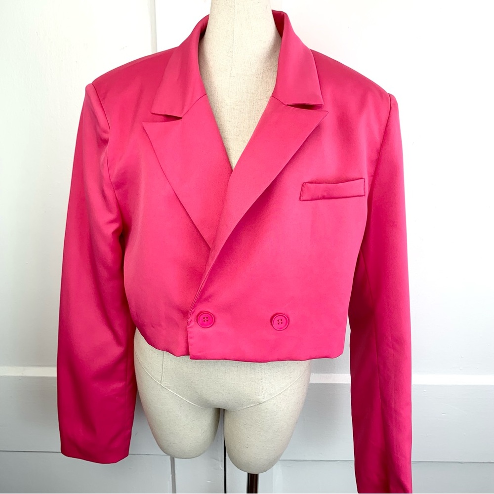 NEW! Prettylittlething Bright Pink Oversized Extreme Cropped Blazer Size 8